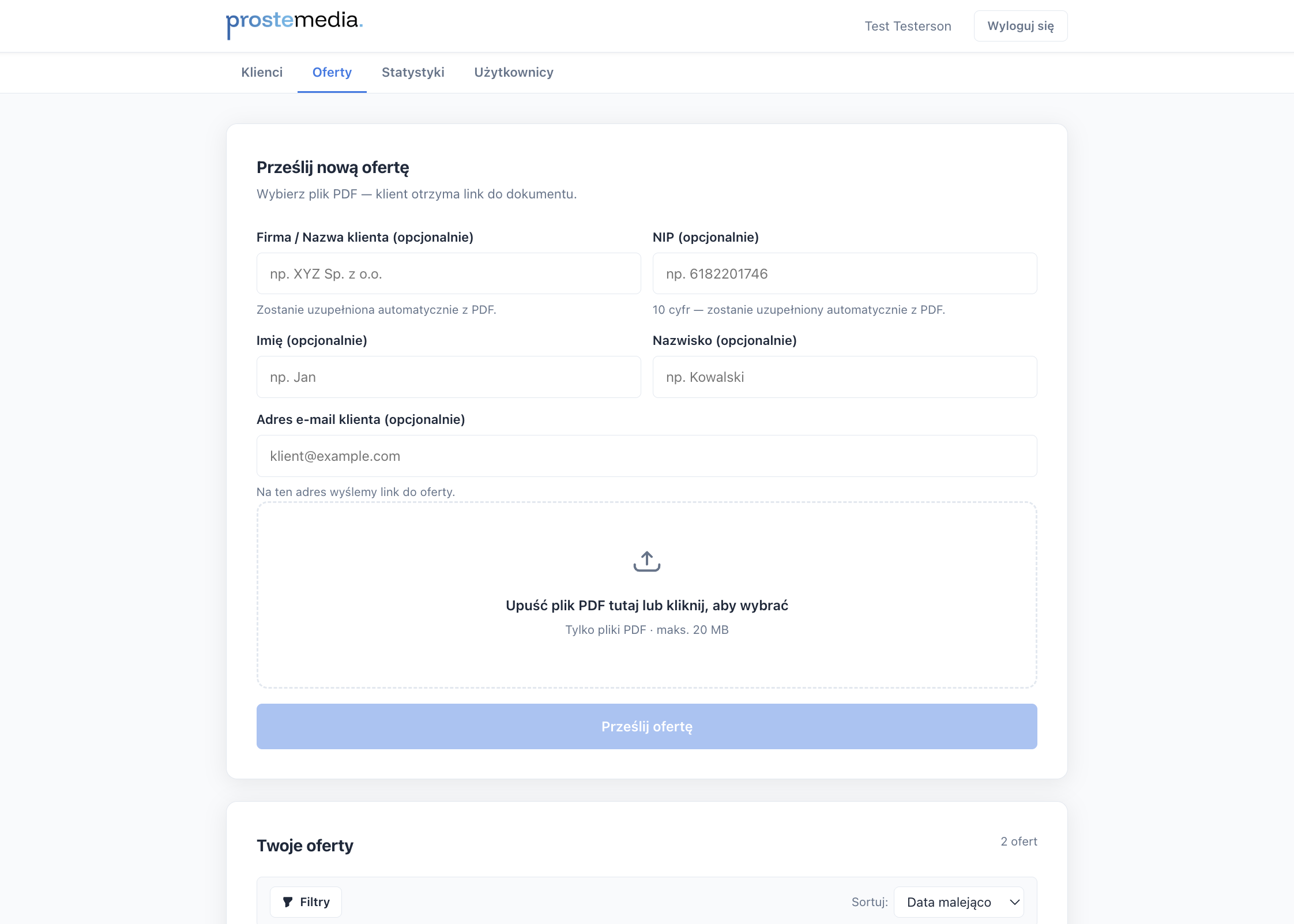 panel proste.oferty — przesyłanie oferty